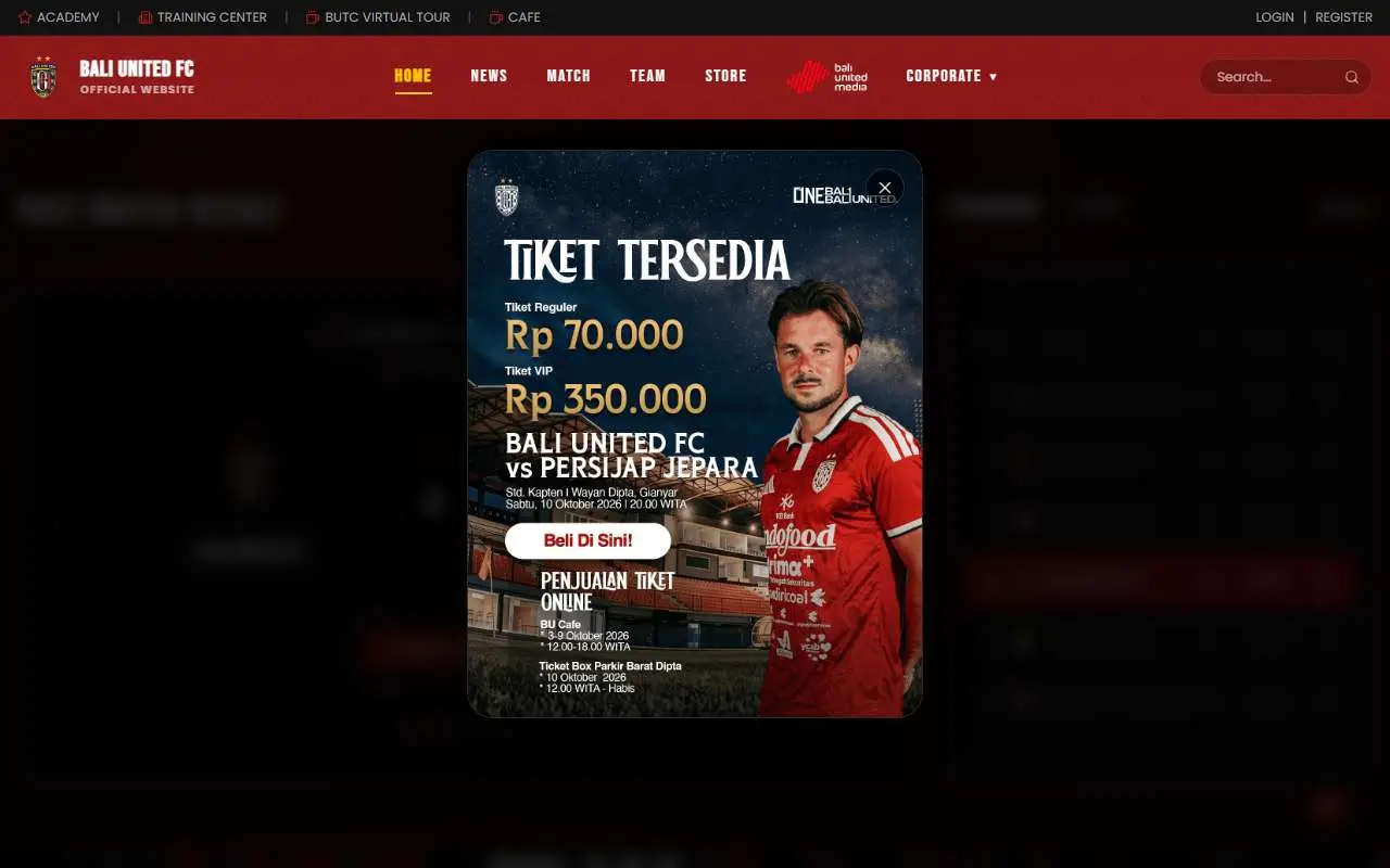 Tampilan website resmi Bali United FC (baliutd.com)