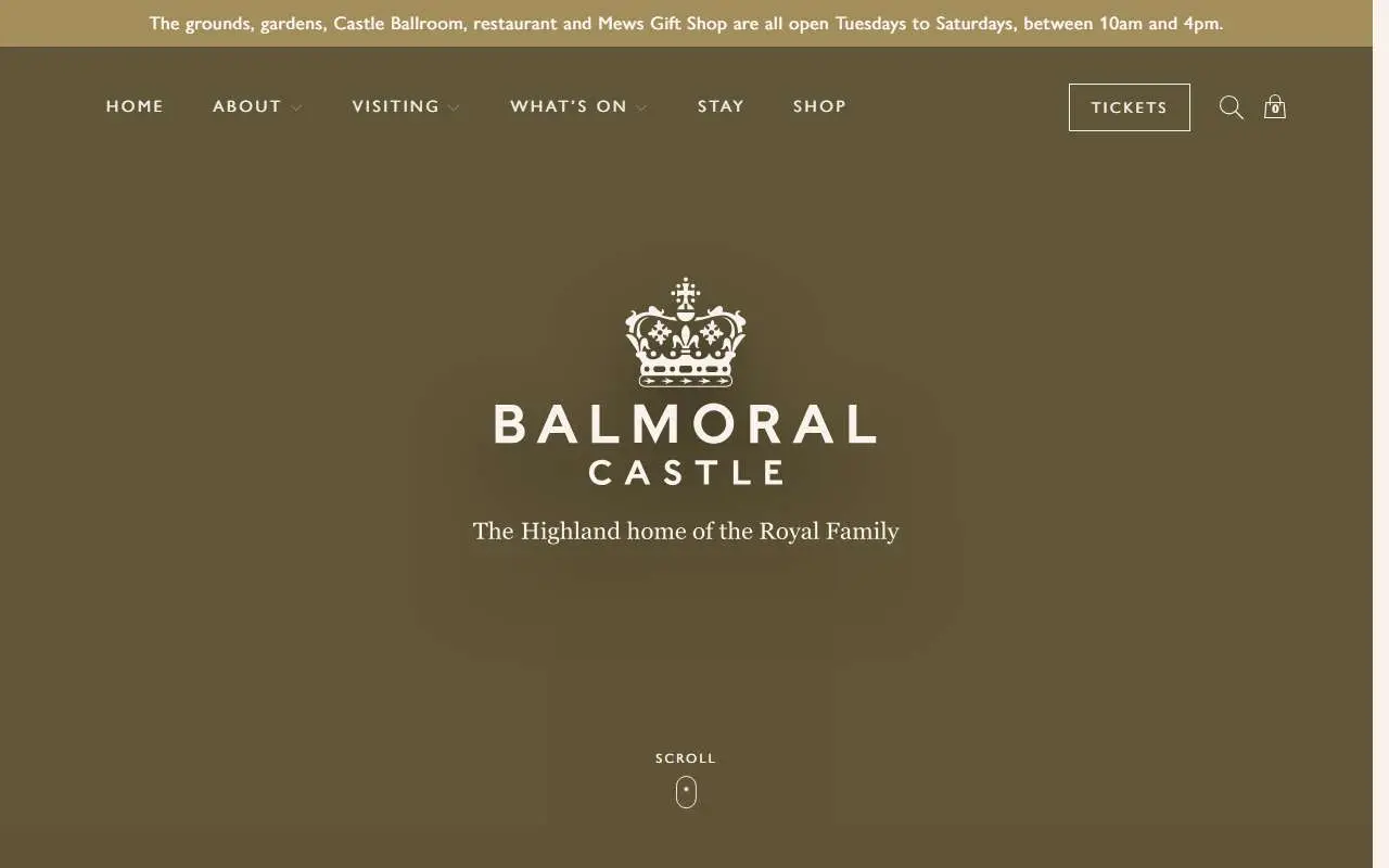 Tampilan website resmi Istana Balmoral (balmoralcastle.com)