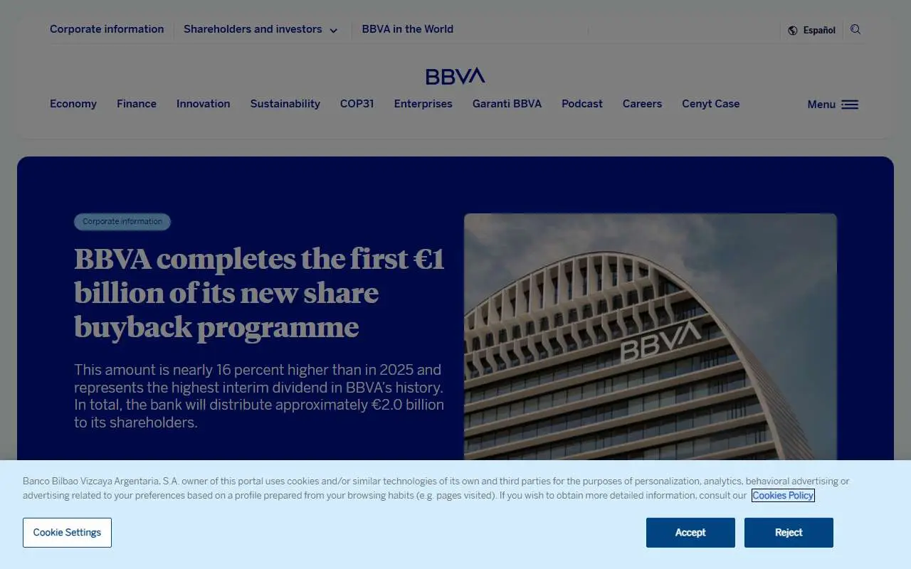 Tampilan website resmi Banco Bilbao Vizcaya Argentaria (bbva.com)
