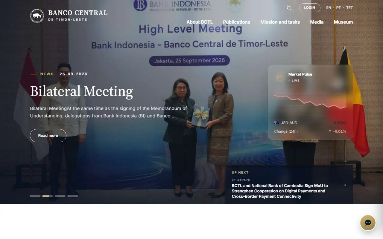 Tampilan website resmi Bank Sentral Timor Leste (bancocentral.tl)
