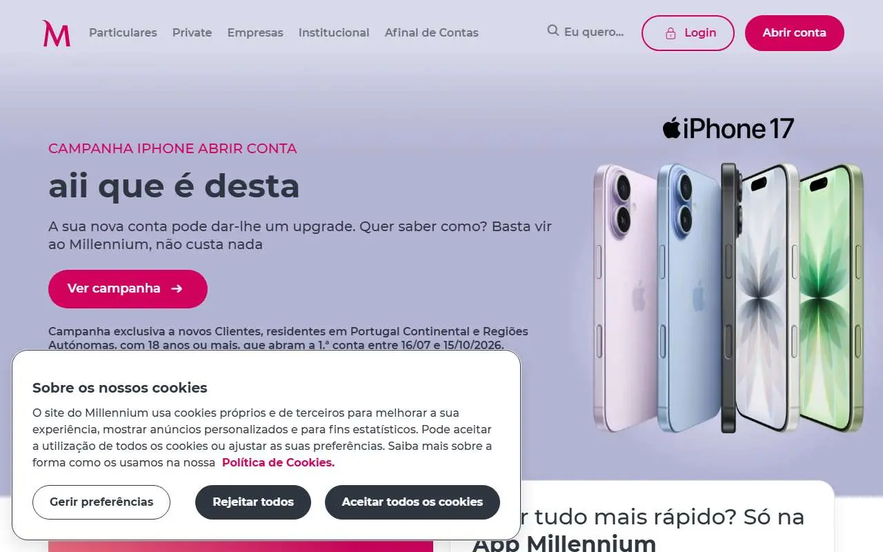 Tampilan website resmi Banco Comercial Português (millenniumbcp.pt)
