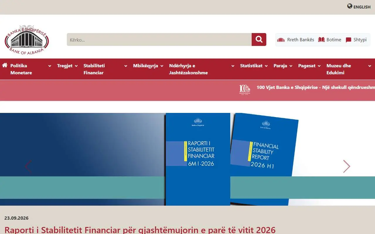 Tampilan website resmi Bank Albania (bankofalbania.org)