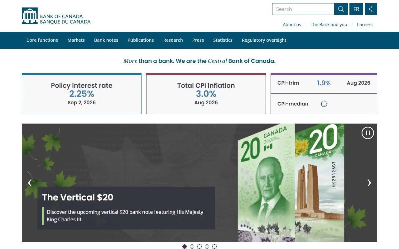 Tampilan website resmi Bank of Canada (bankofcanada.ca)