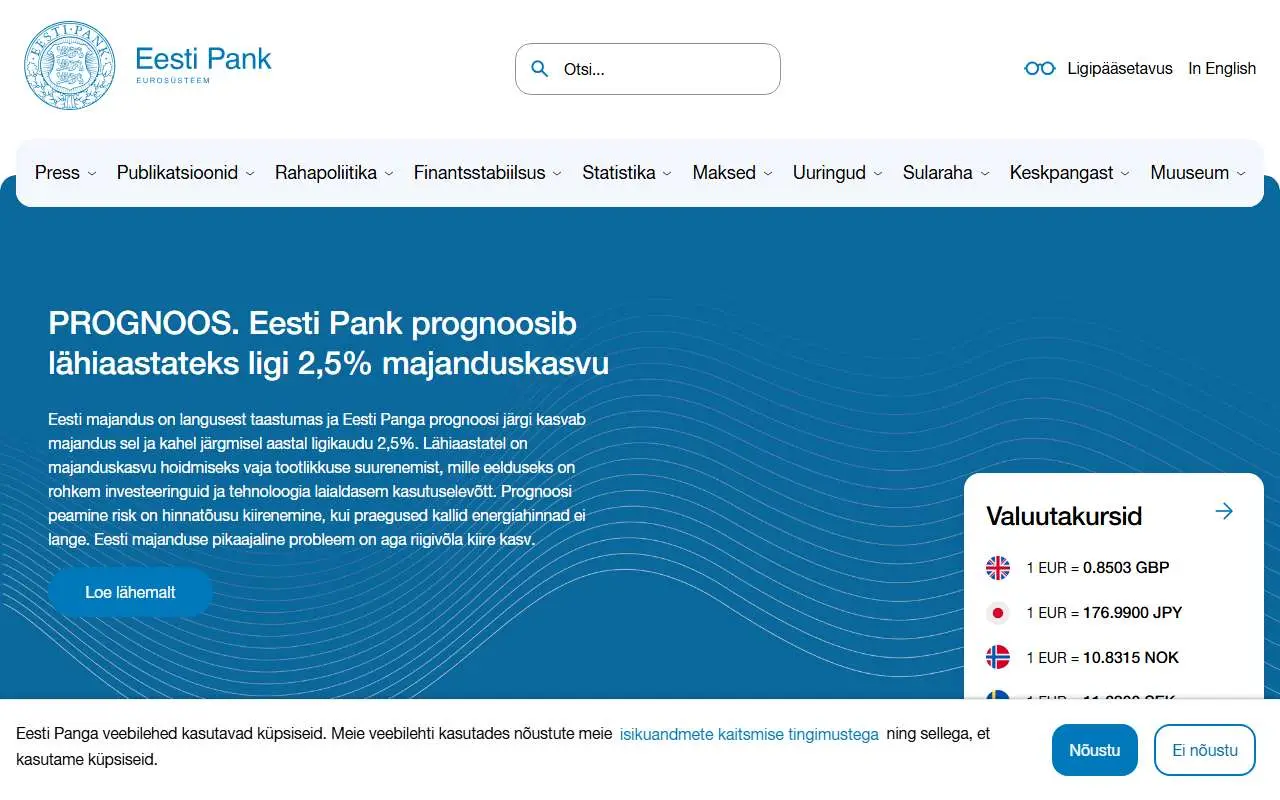 Tampilan website resmi Bank Estonia (eestipank.ee)
