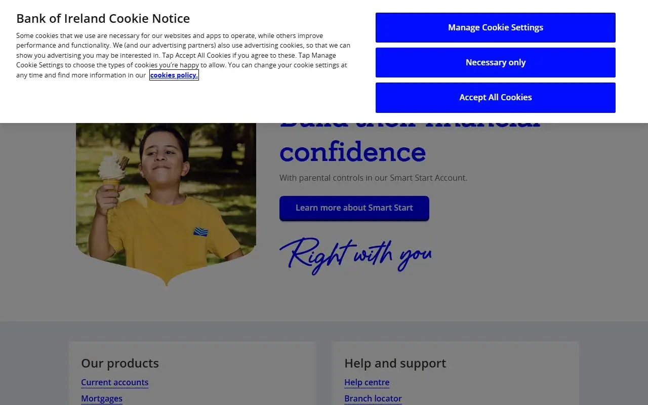 Tampilan website resmi Bank of Ireland (bankofireland.com)