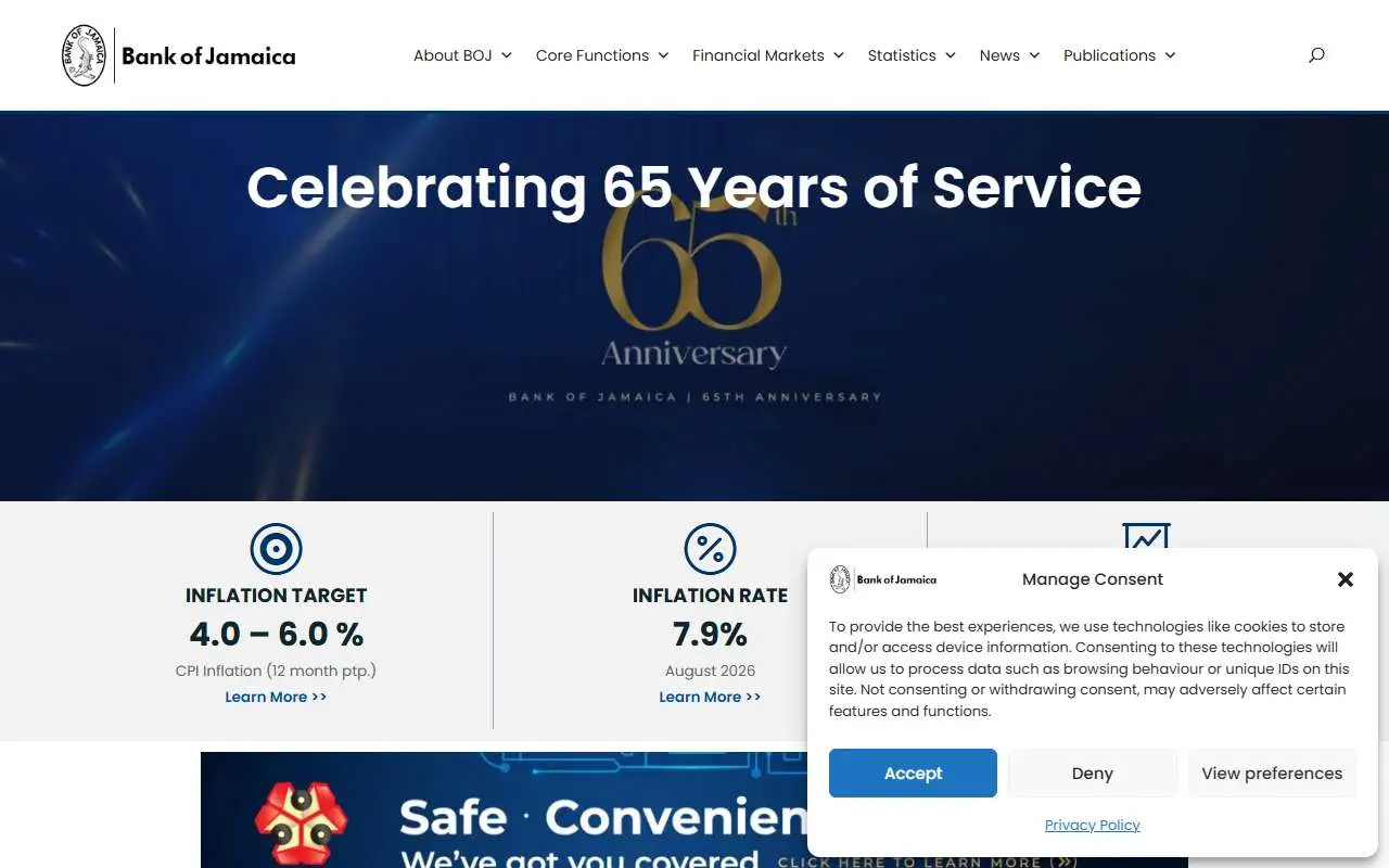 Tampilan website resmi Bank of Jamaica (boj.org.jm)