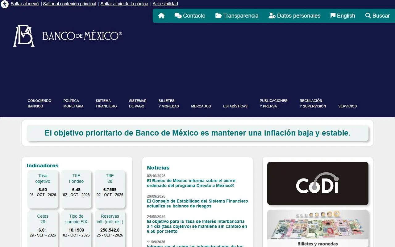 Tampilan website resmi Banco de México (banxico.org.mx)