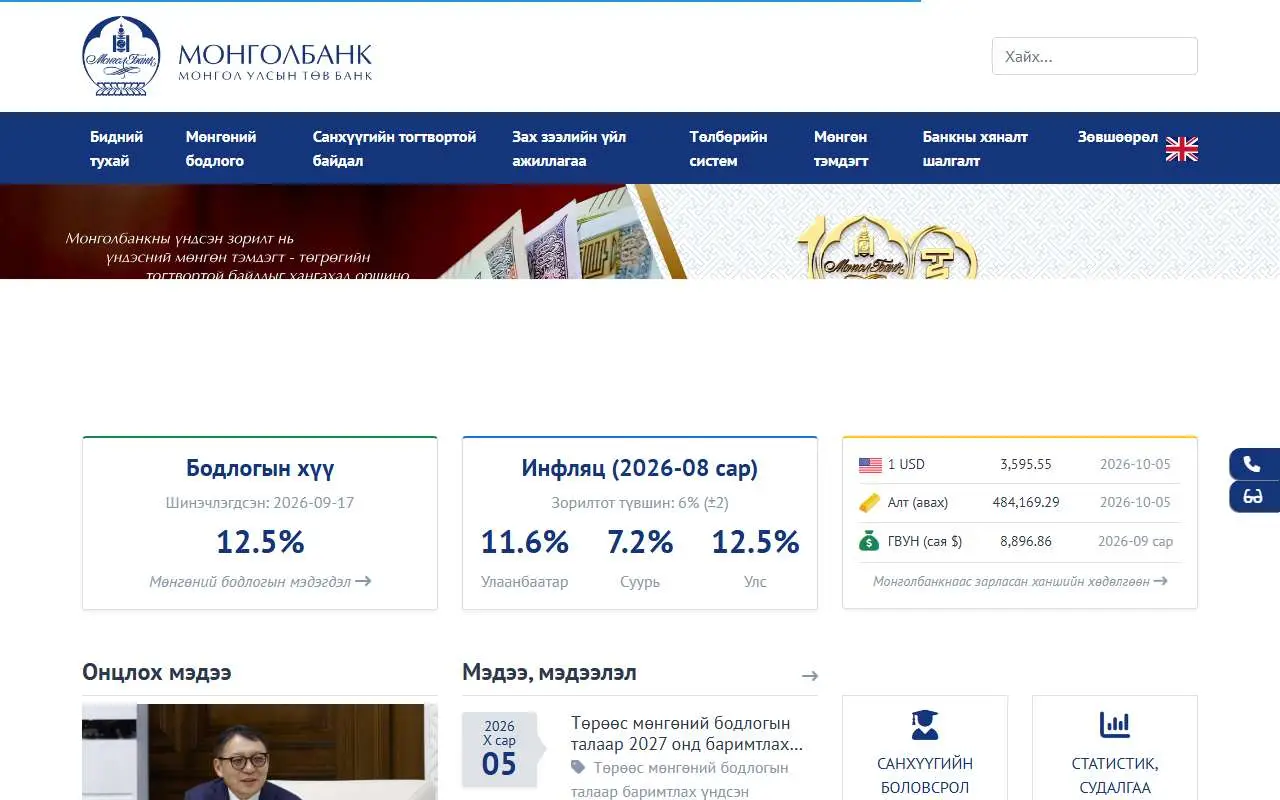 Tampilan website resmi Bank Mongolia (mongolbank.mn)