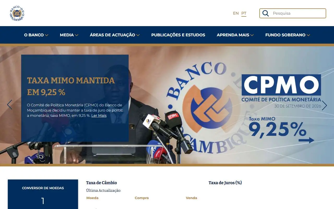 Tampilan website resmi Bank of Mozambique (bancomoc.mz)