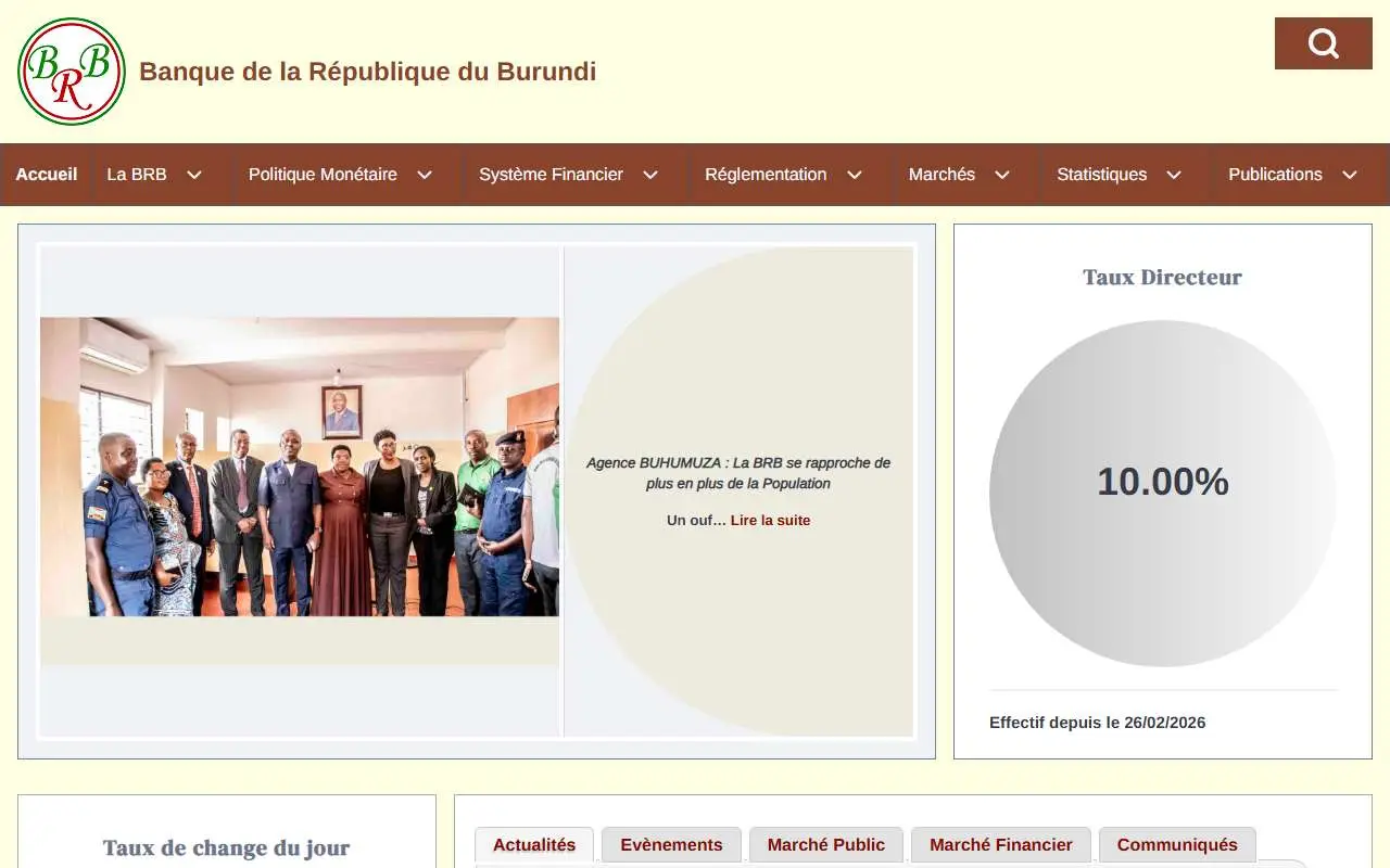 Tampilan website resmi Bank of the Republic of Burundi (brb.bi)