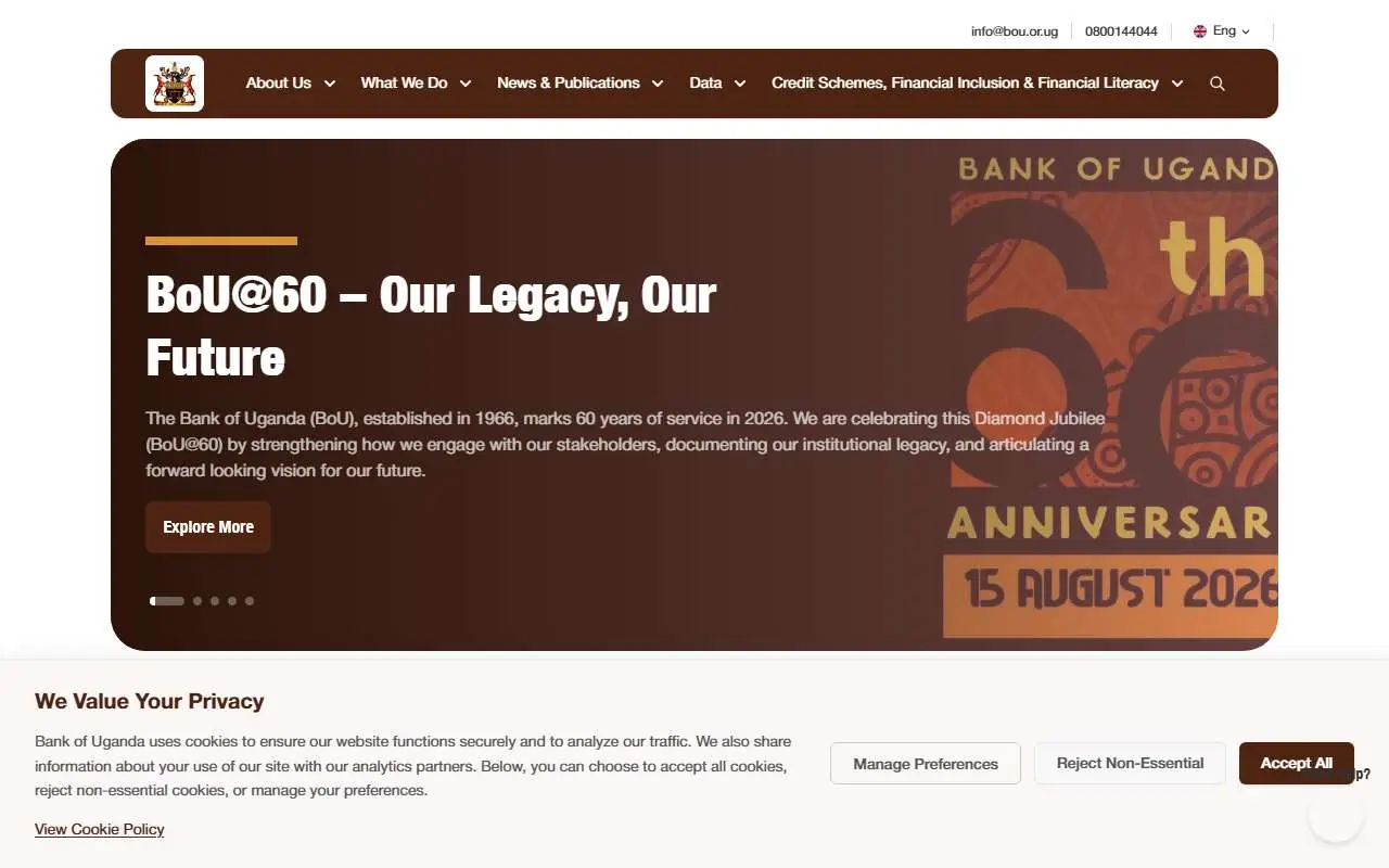 Tampilan website resmi Bank of Uganda (bou.or.ug)