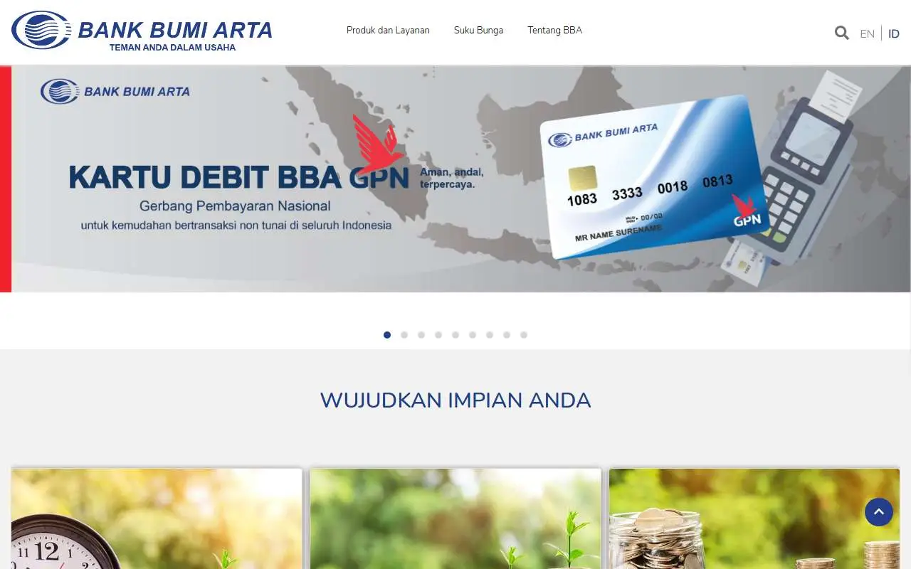 Tampilan website resmi Bank Bumi Arta (bankbba.co.id)