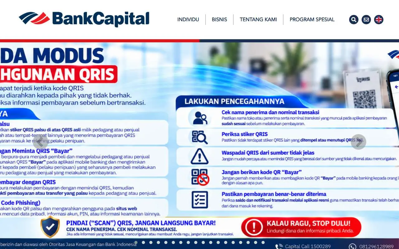 Tampilan website resmi Bank Capital (bankcapital.co.id)