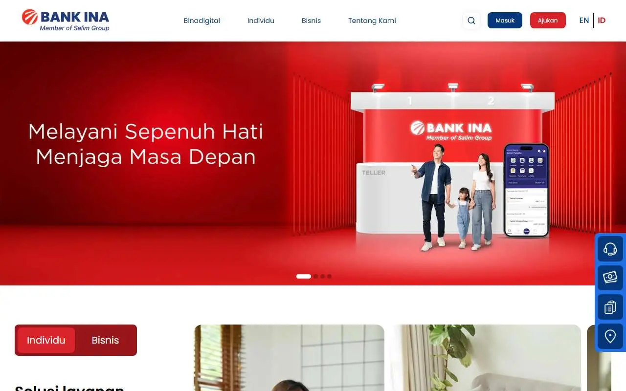 Tampilan website resmi Bank Ina Perdana (bankina.co.id)
