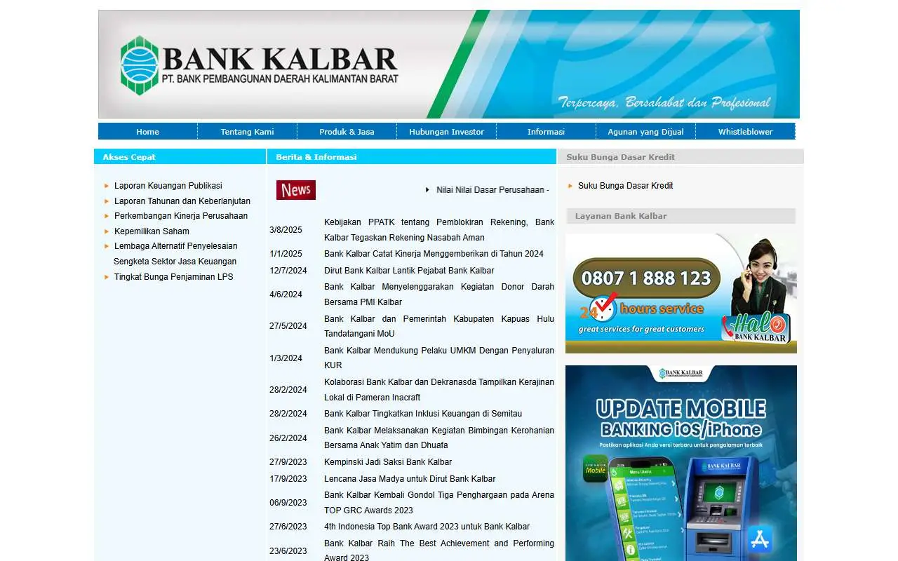 Tampilan website resmi Bank Kalbar (bankkalbar.co.id)
