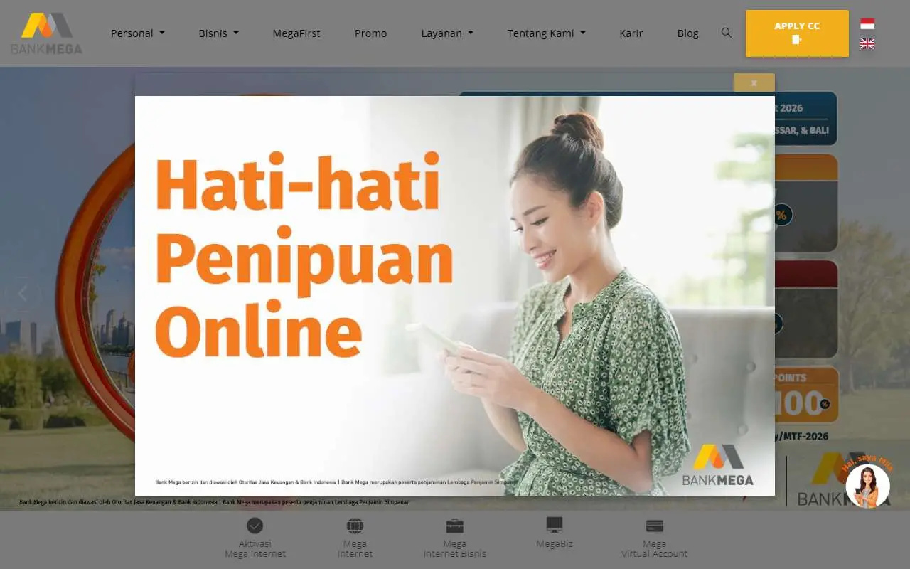 Tampilan website resmi Bank Mega (bankmega.com)
