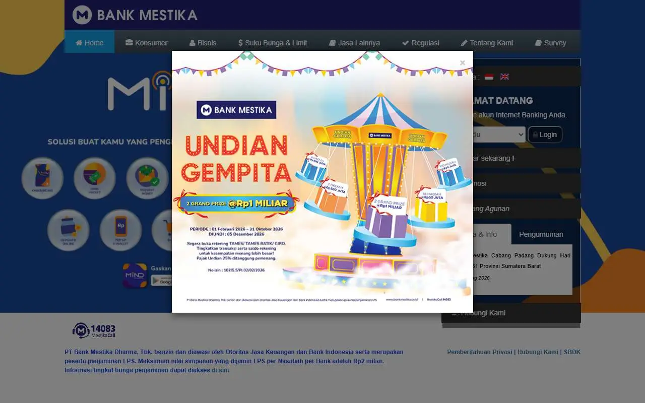 Tampilan website resmi Bank Mestika (bankmestika.co.id)