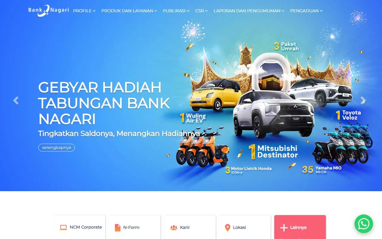 Tampilan website resmi Bank Nagari (banknagari.co.id)