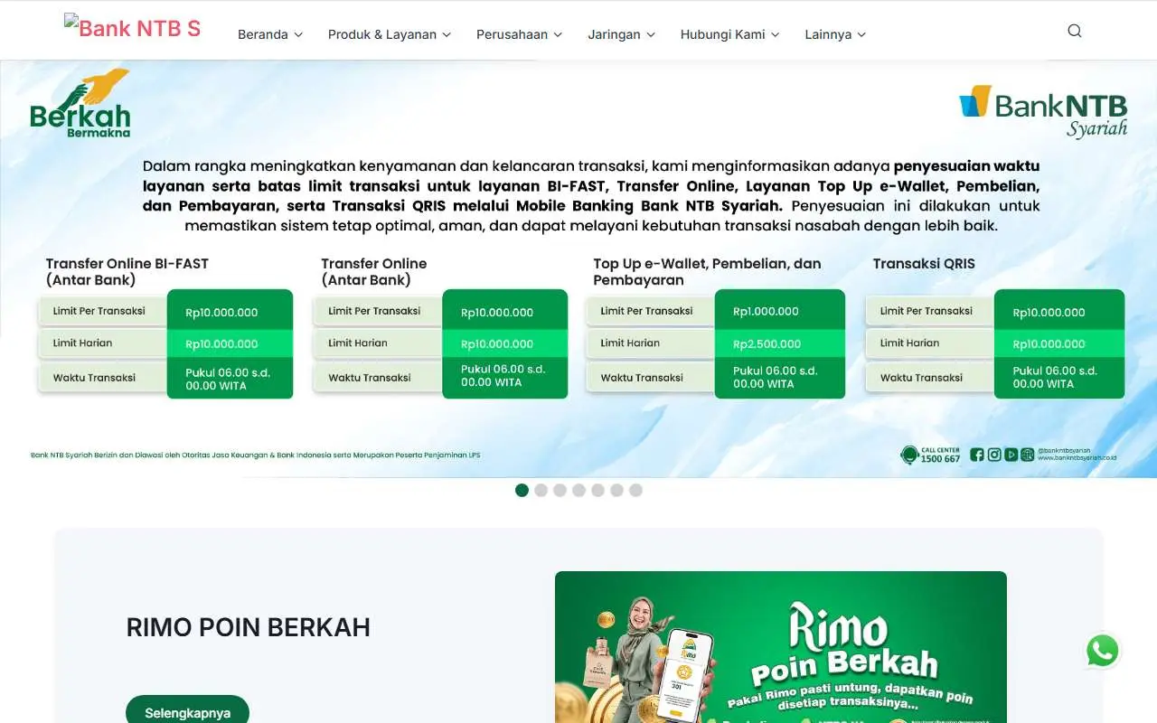 Tampilan website resmi Bank NTB Syariah (bankntbsyariah.co.id)