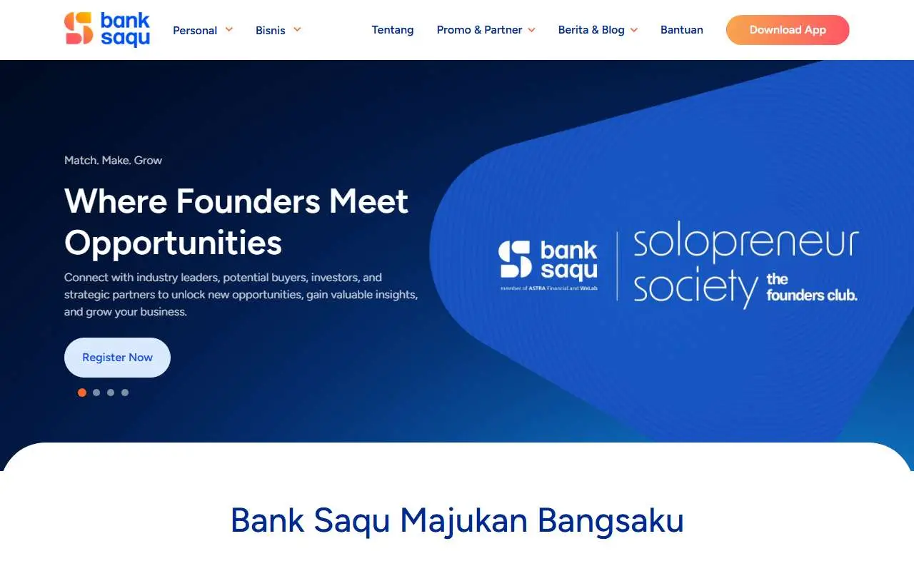 Tampilan website resmi Bank Saqu (banksaqu.co.id)