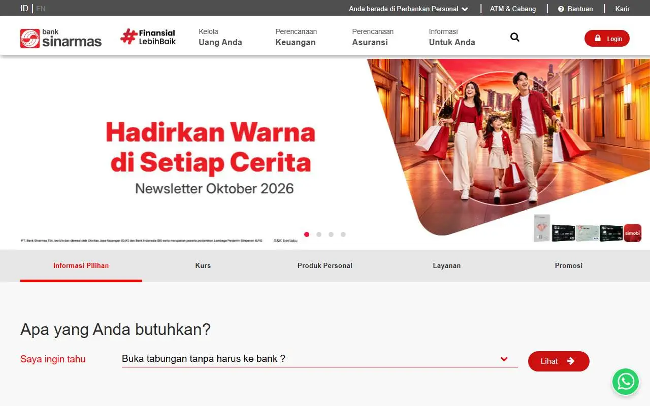 Tampilan website resmi Bank Sinarmas (banksinarmas.com)