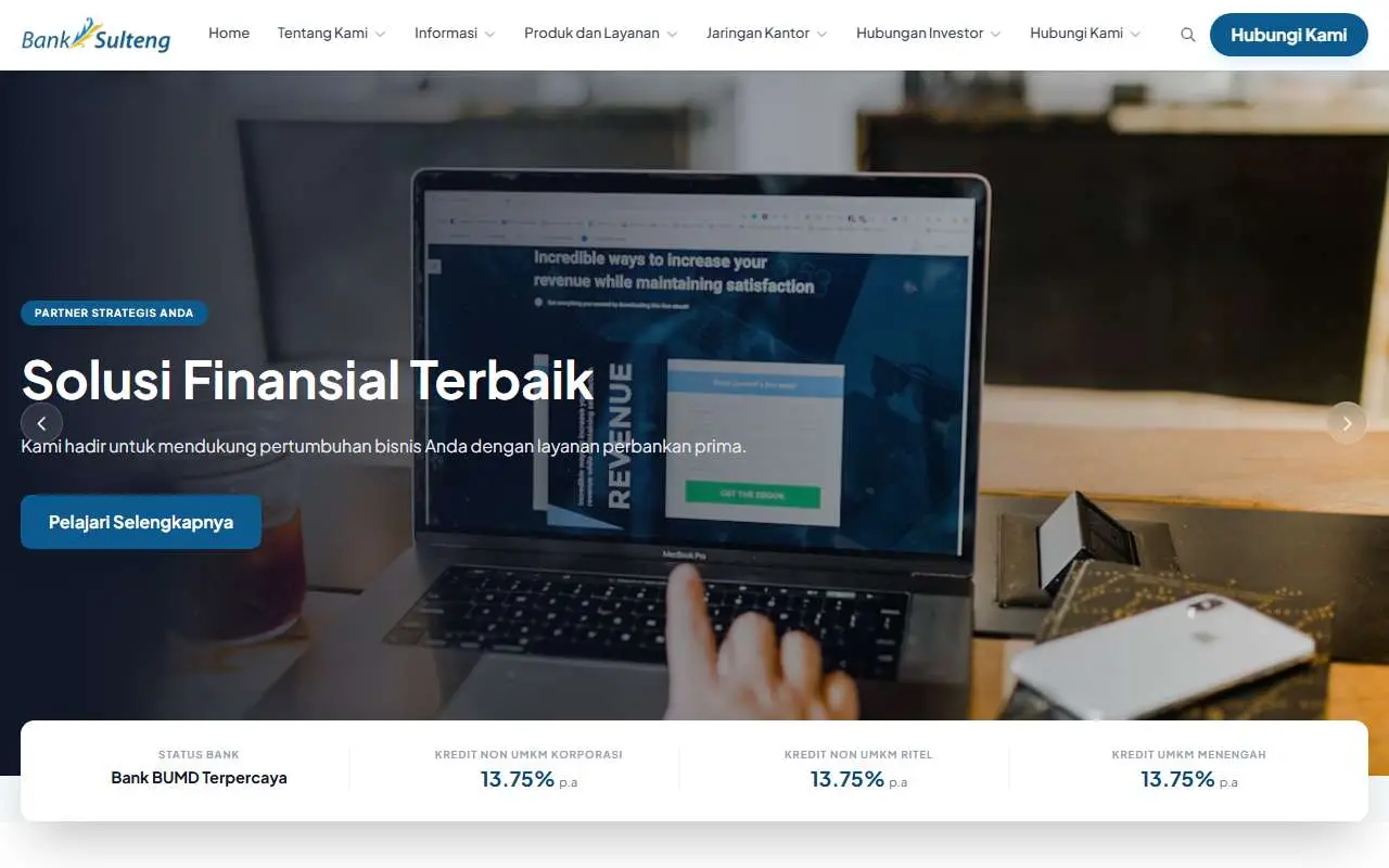Tampilan website resmi Bank Sulteng (banksulteng.co.id)