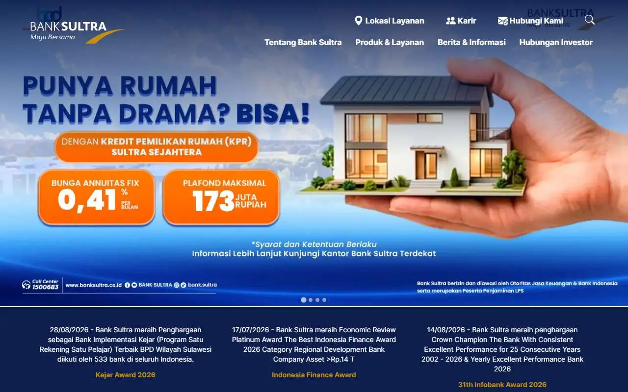 Tampilan website resmi Bank Sultra (banksultra.co.id)