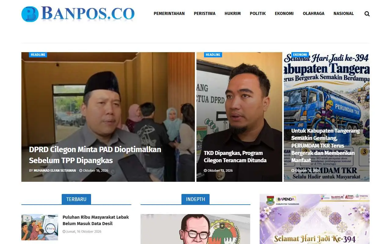 Tampilan website resmi Banten Pos (banpos.co)