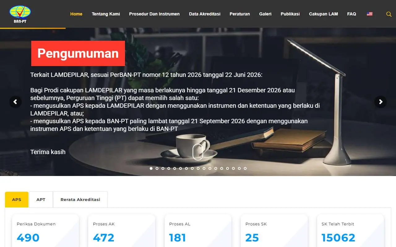 Tampilan website resmi BAN-PT (banpt.or.id)