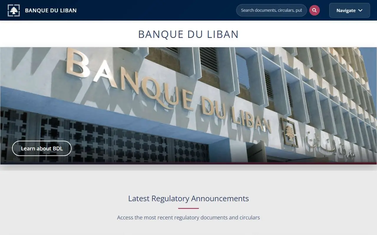 Tampilan website resmi Banque du Liban (bdl.gov.lb)