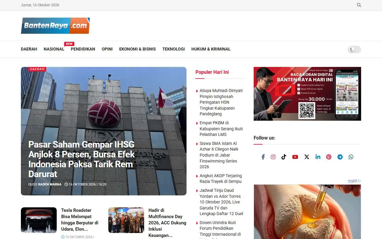 Tampilan website resmi Banten Raya (bantenraya.com)