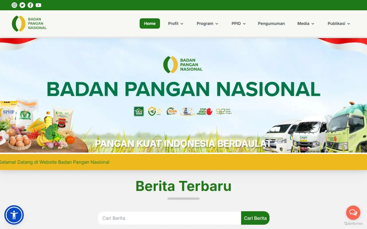 Tampilan website resmi Badan Pangan Nasional (badanpangan.go.id)