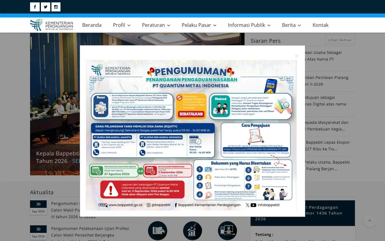 Tampilan website resmi Bappebti (bappebti.go.id)