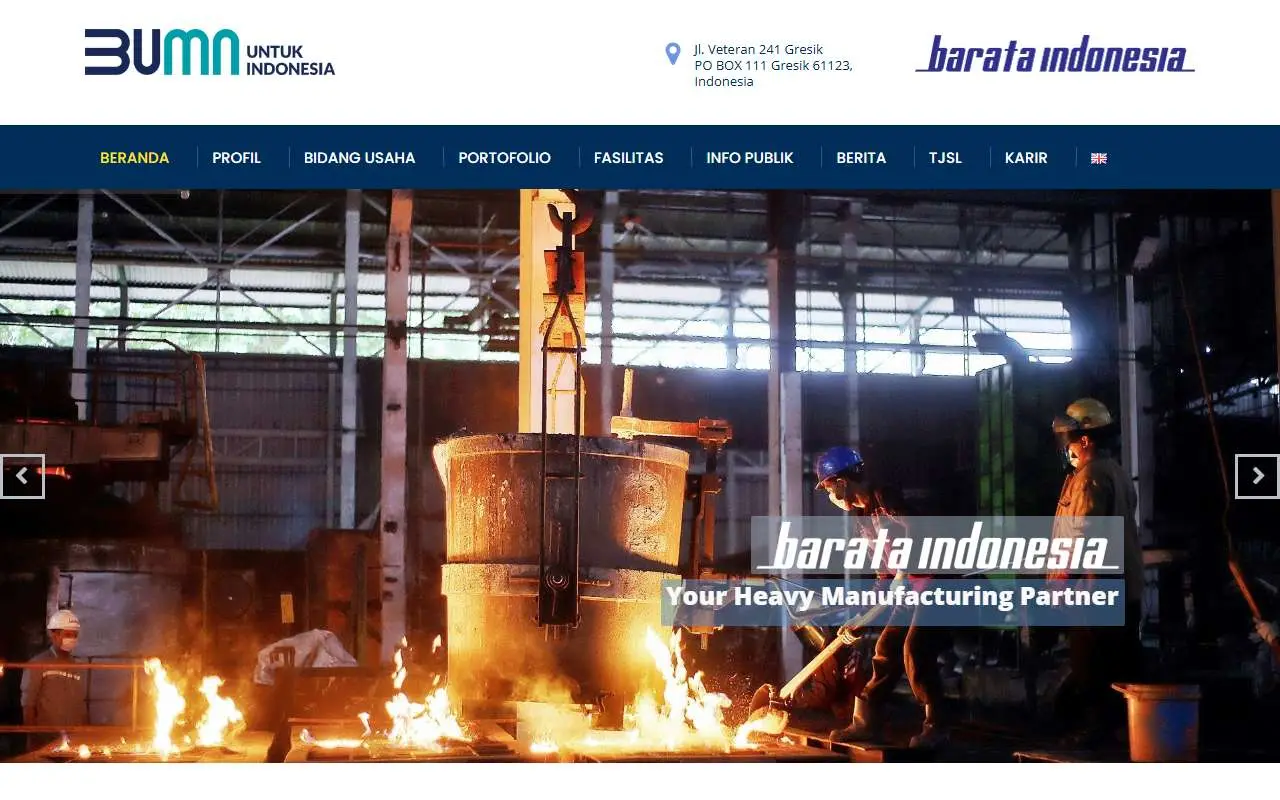 Tampilan website resmi Barata Indonesia (barata.id)