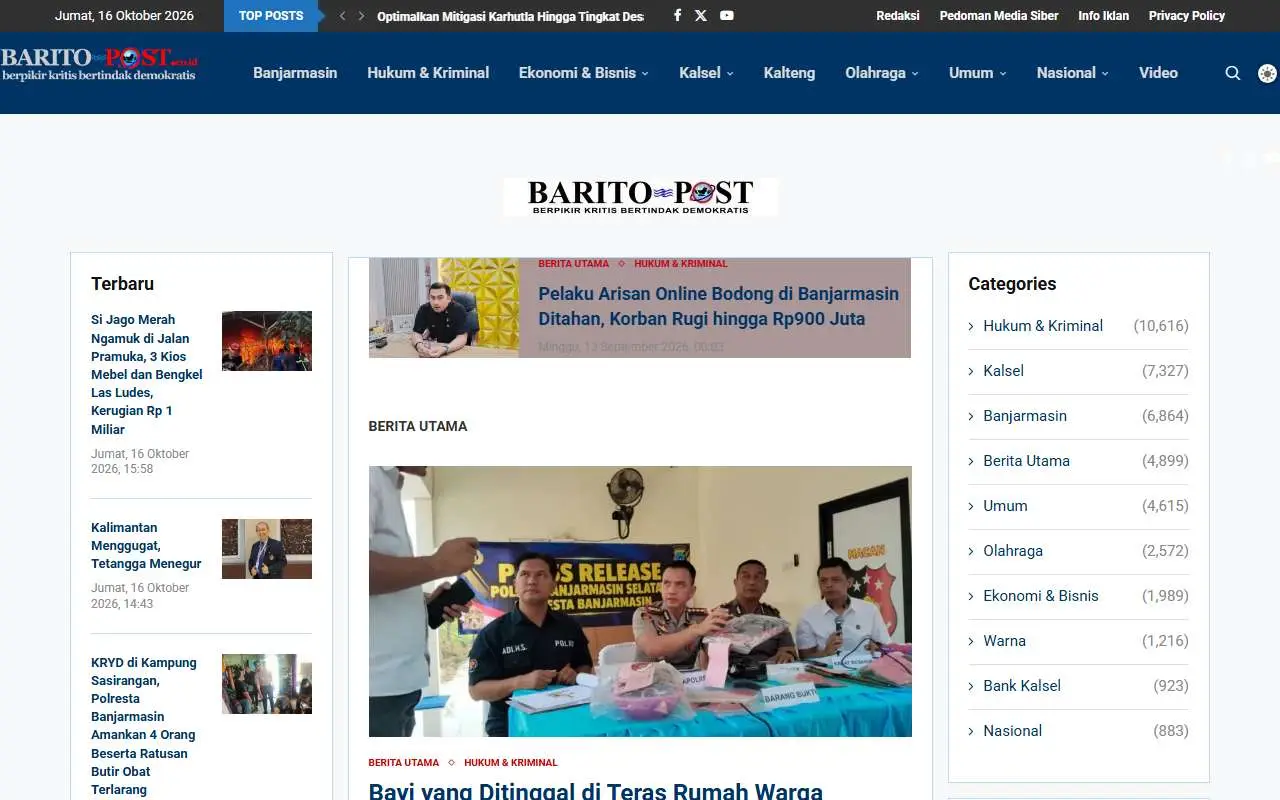 Tampilan website resmi Barito Post (baritopost.co.id)
