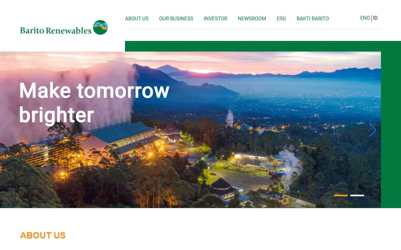 Tampilan website resmi Barito Renewables Energy (baritorenewables.co.id)