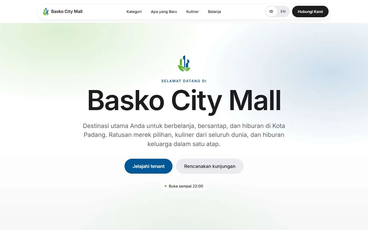 Tampilan website resmi Basko City Mall (baskocitymall.com)