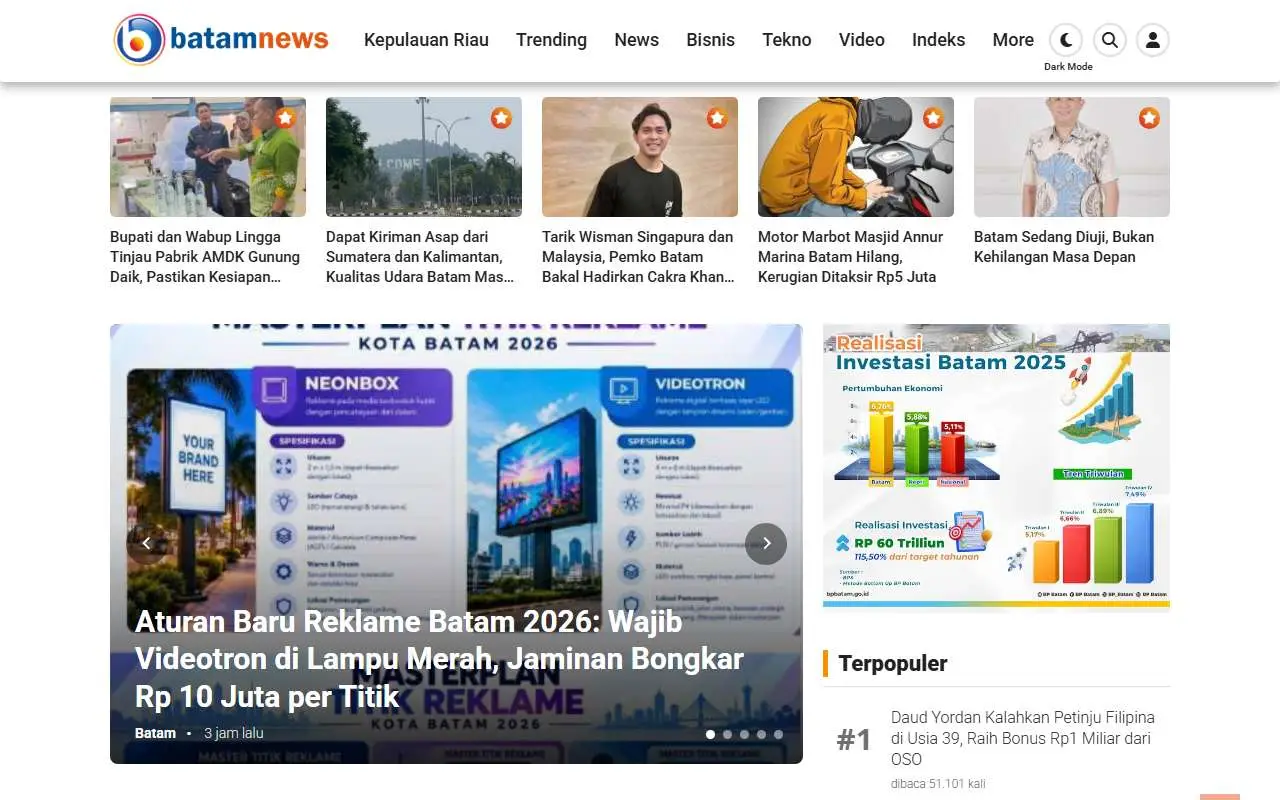 Tampilan website resmi Batamnews (batamnews.co.id)