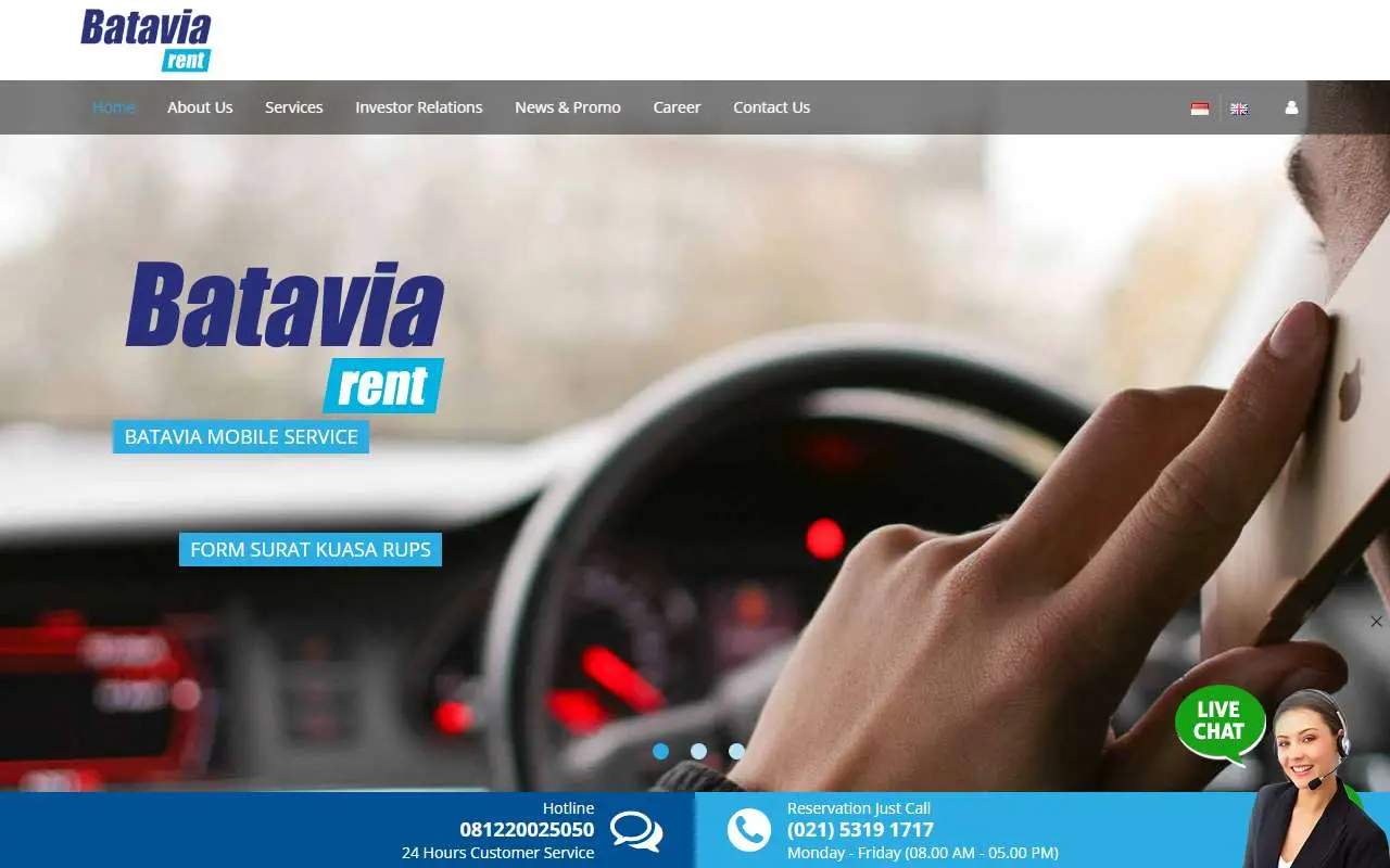 Tampilan website resmi Batavia Prosperindo Trans (bataviarent.com)