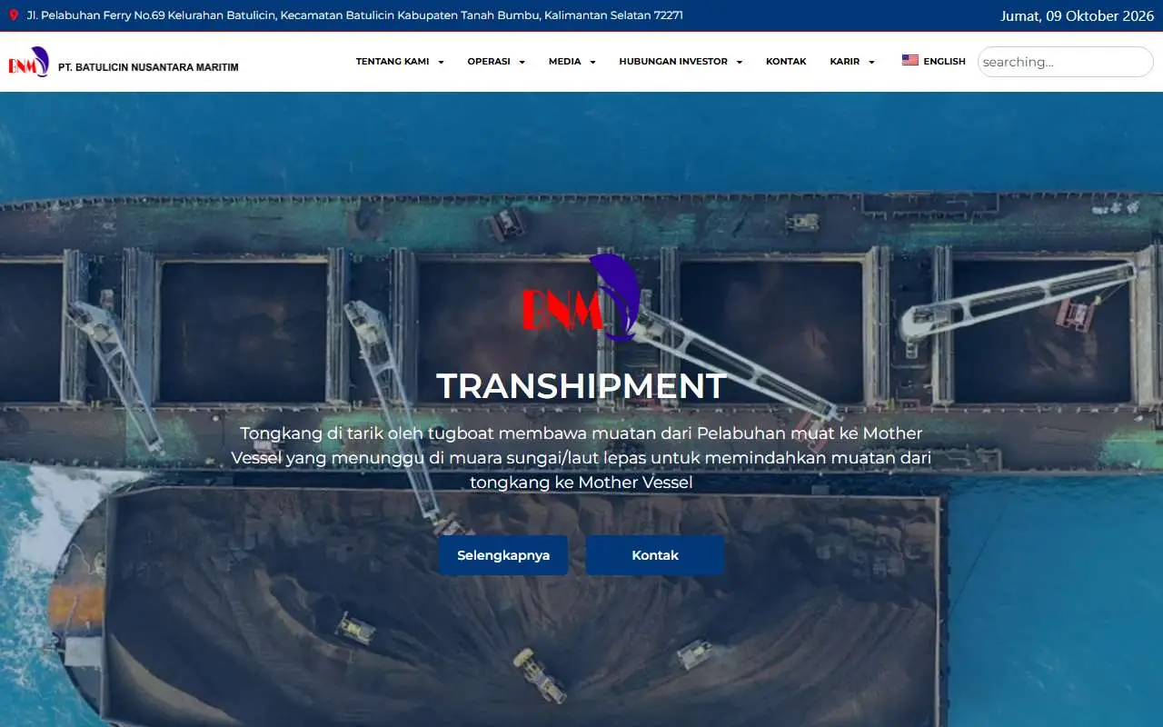 Tampilan website resmi Batulicin Nusantara Maritim (batulicinnusantaramaritim.com)