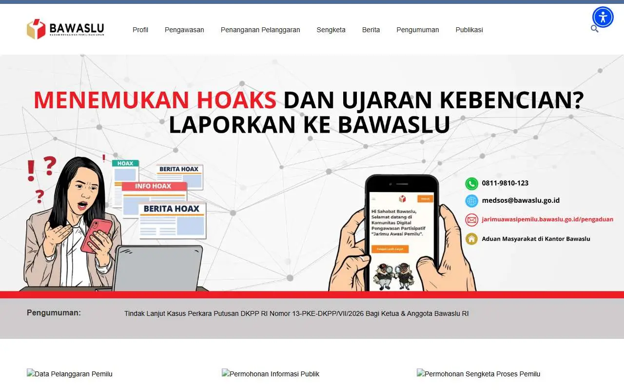 Tampilan website resmi Bawaslu (bawaslu.go.id)