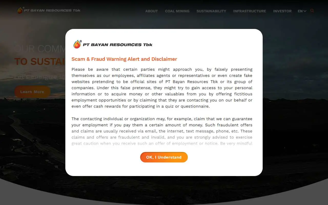 Tampilan website resmi Bayan Resources (bayan.com.sg)
