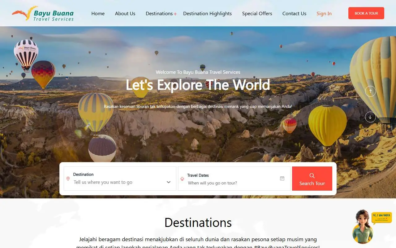 Tampilan website resmi Bayu Buana Travel (bayubuanatravel.com)
