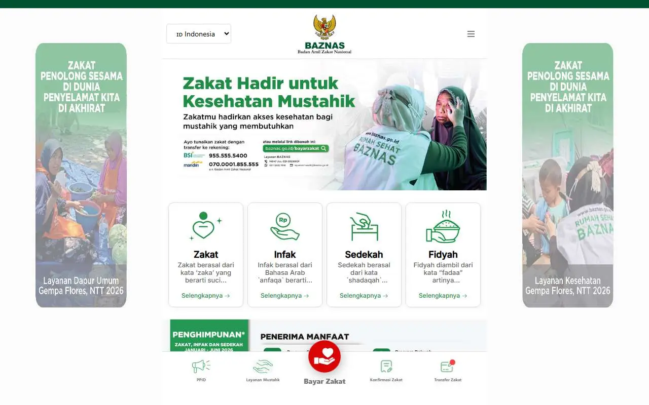 Tampilan website resmi BAZNAS (baznas.go.id)