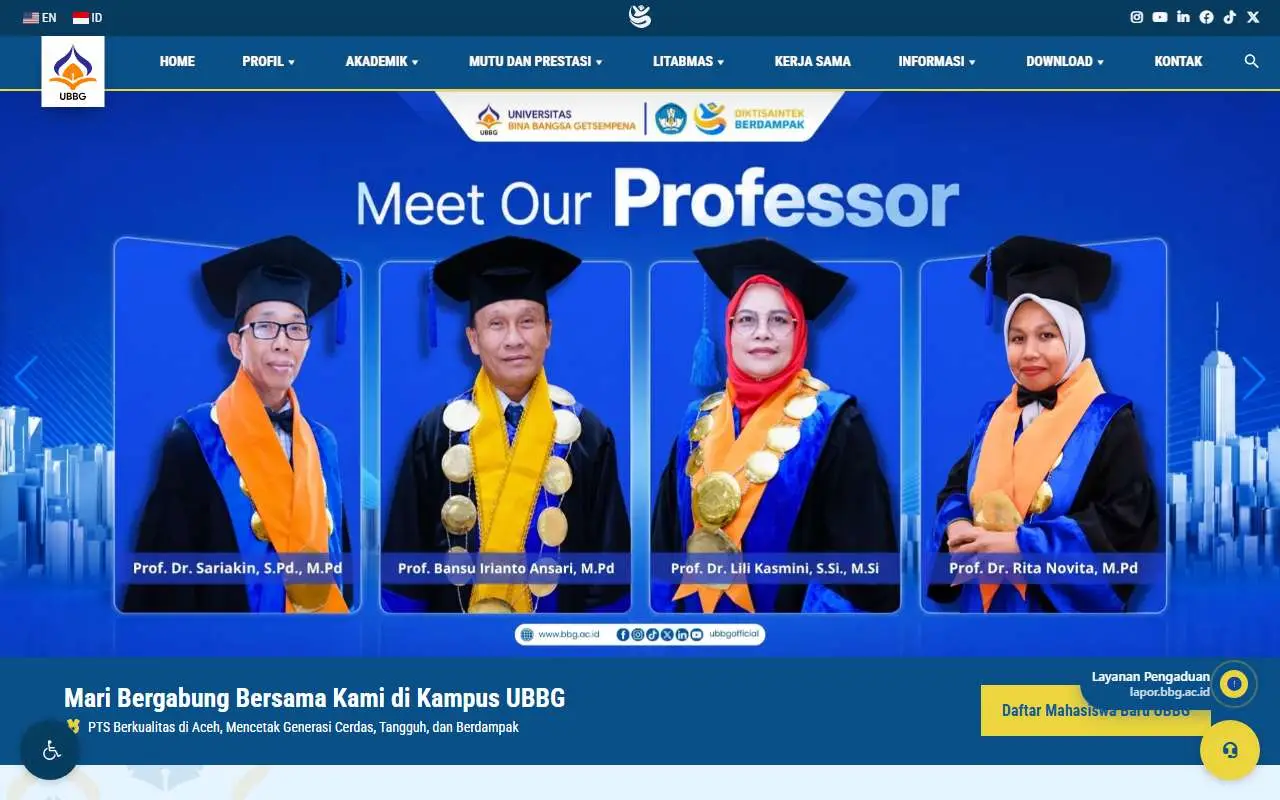 Tampilan website resmi Universitas Bina Bangsa Getsempena (bbg.ac.id)