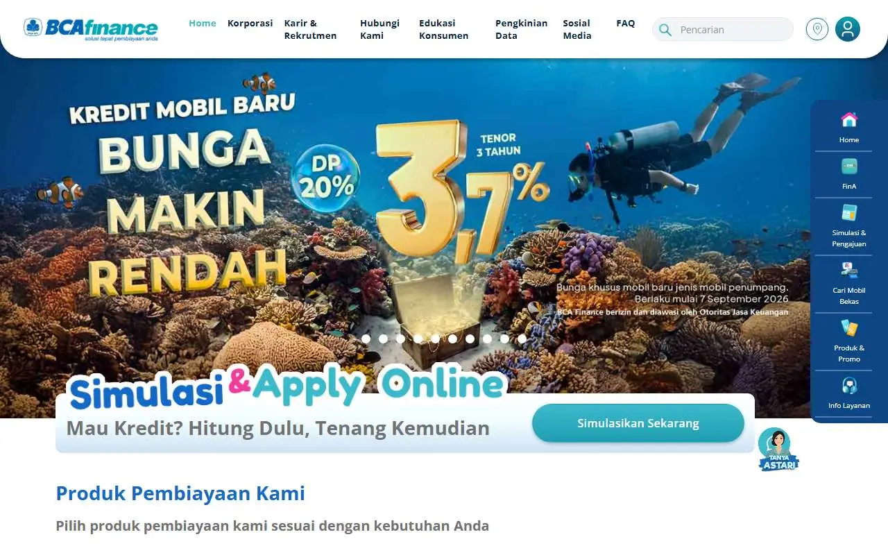 Tampilan website resmi BCA Finance (bcafinance.co.id)