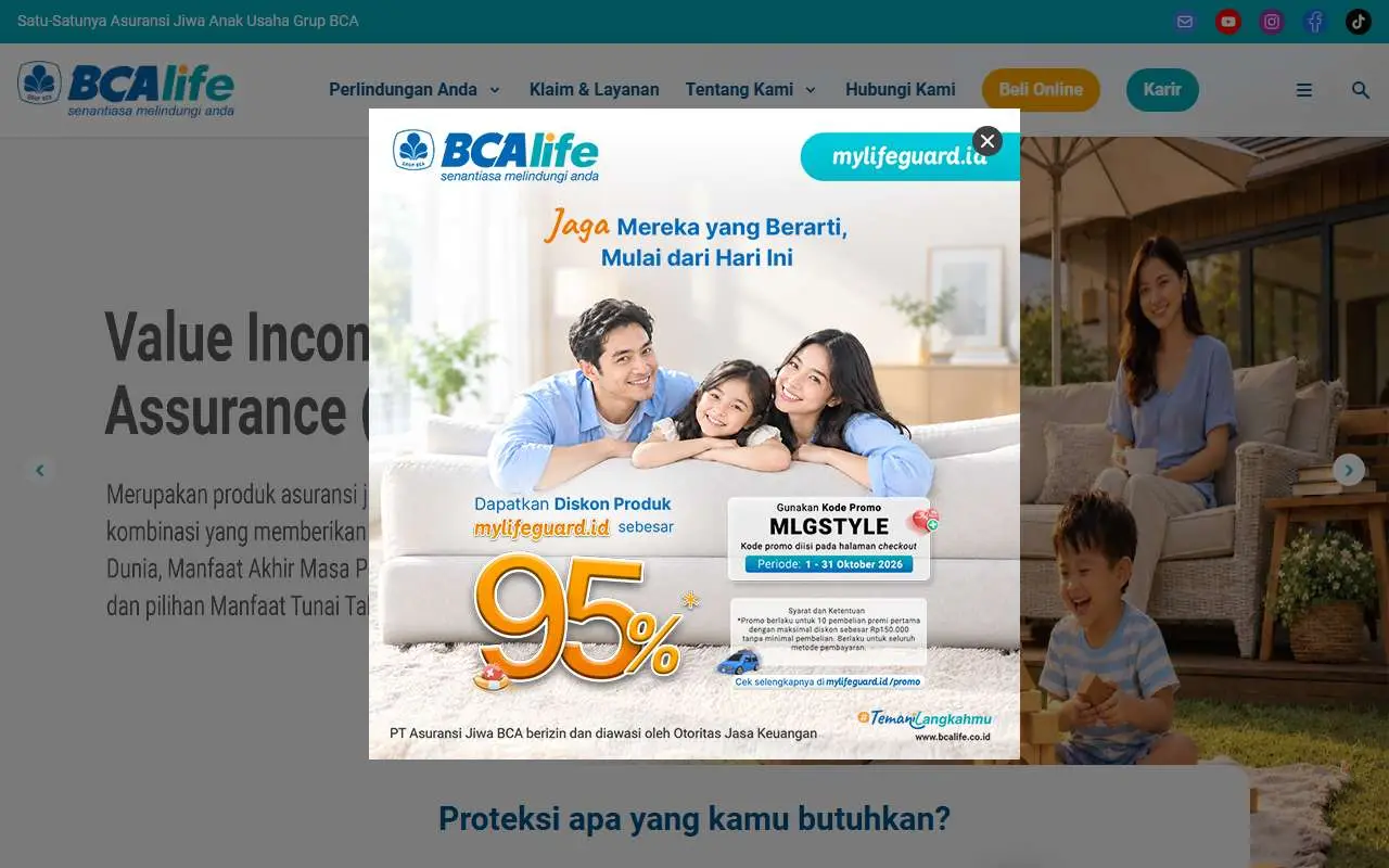 Tampilan website resmi BCA Life (bcalife.co.id)