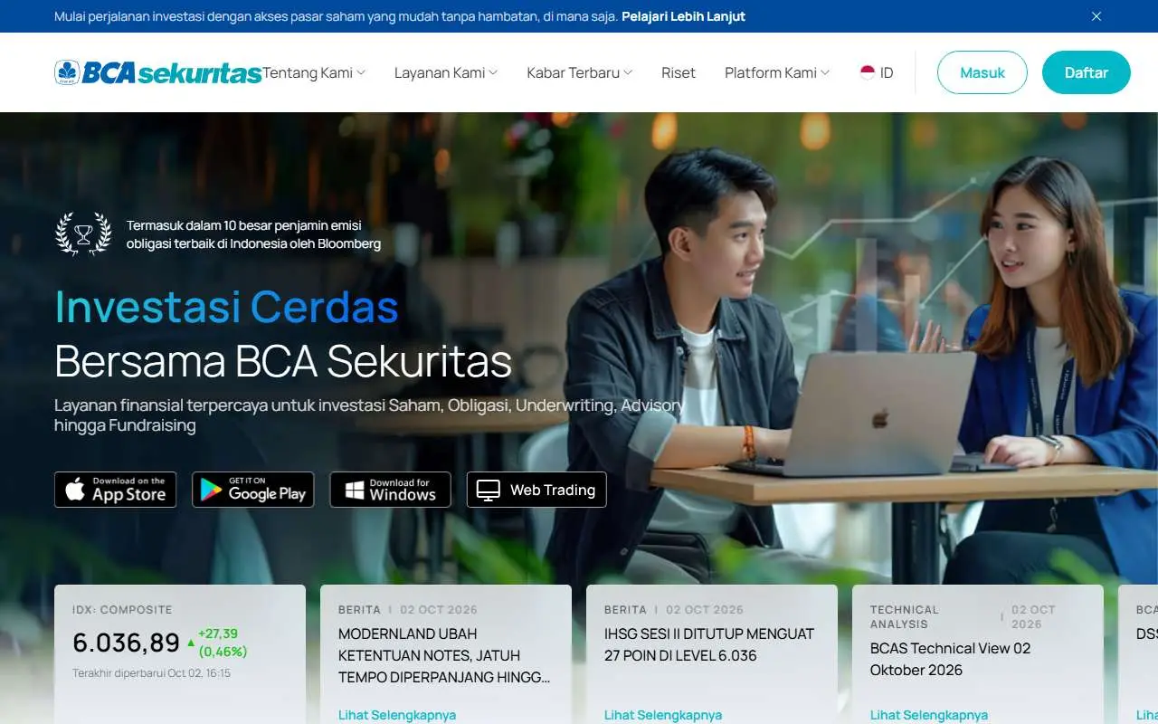 Tampilan website resmi BCA Sekuritas (bcasekuritas.co.id)