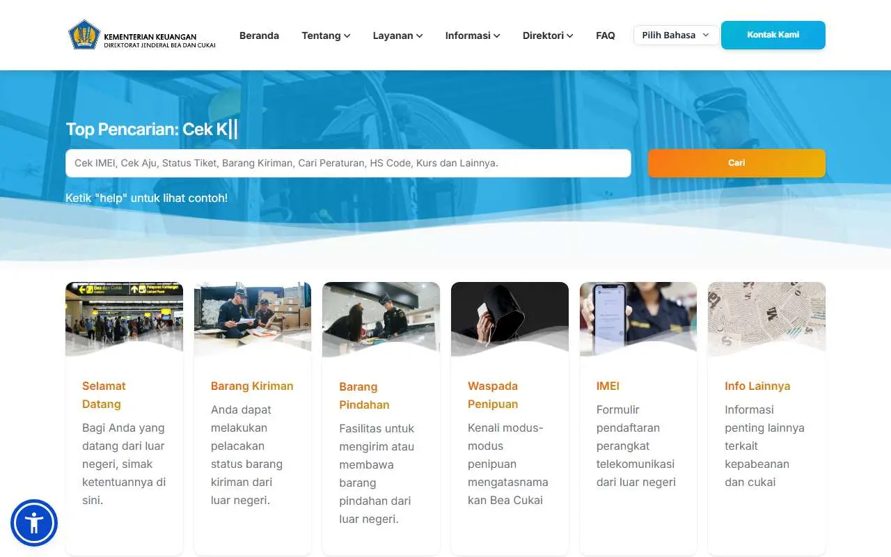 Tampilan website resmi Bea Cukai (beacukai.go.id)