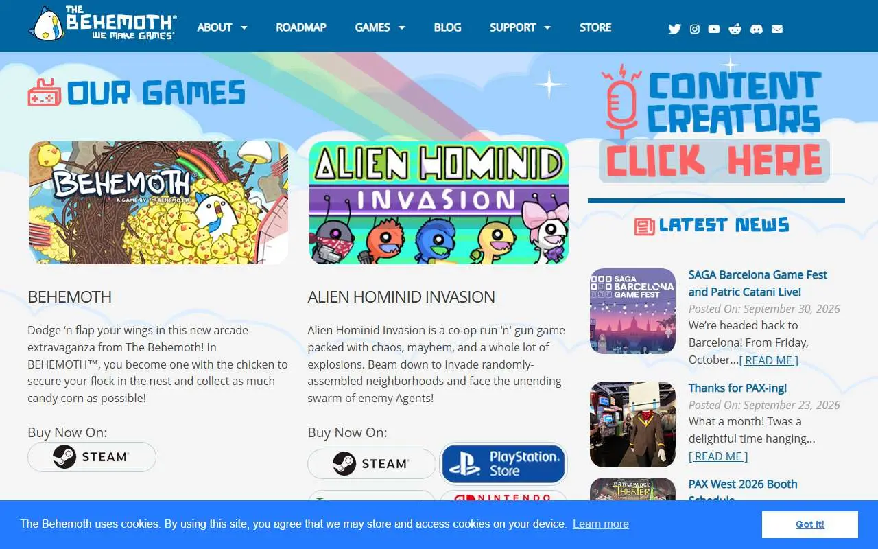 Tampilan website resmi The Behemoth (thebehemoth.com)